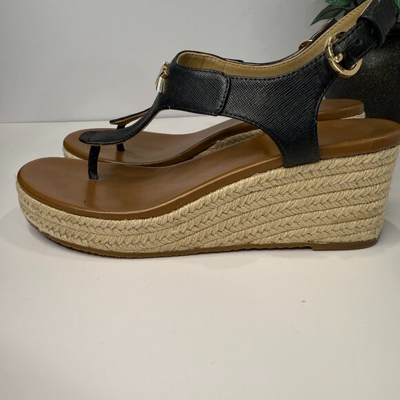 Michael Kors Laney Saffiano Leather Espadrille Wedge Sandal, Black Size 7M - Picture 5 of 9
